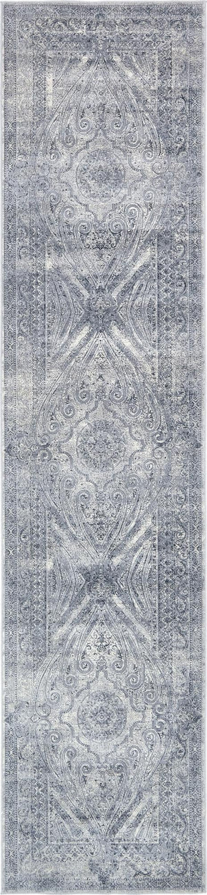 Unique Loom Chateau Wilson Machine Made Border Rug Dark Blue, Gray/Ivory 3' 0" x 13' 1"