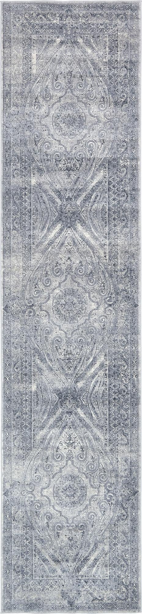 Unique Loom Chateau Wilson Machine Made Border Rug Dark Blue, Gray/Ivory 3' 0" x 13' 1"
