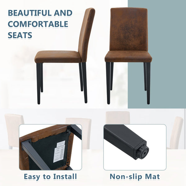 English Elm Four Modern Upholstered Dining Chairs Brown Faux Leather Foam Cushion Metal Legs W1151P357625