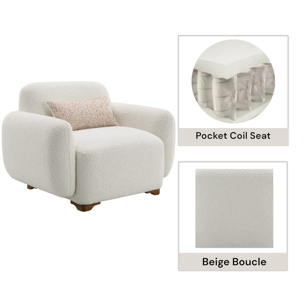 English Elm Darius Bouclé Accent Chair with Toss Pillow, Curved Back, Pocket Coil Seat and Plush Support Beige 43 L x 35 W x 28 H B2726P248625
