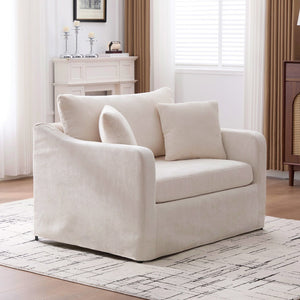 English Elm 43.9" Oversized Chenille Accent Chair with Bolster Pillows Farmhouse Living Room Seat Beige W3098P419122