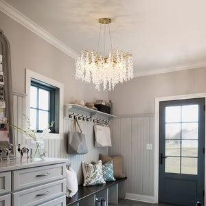 English Elm 8-light Gold Farmhouse Chandelier Seeded Glass Shades for Dining Room or Kitchen W5008P466526