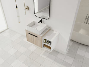 English Elm 36" Modern Floating Bathroom Vanity With Ceramic Sink, Storage Shelves, Soft-Close Doors & Style W999S00286