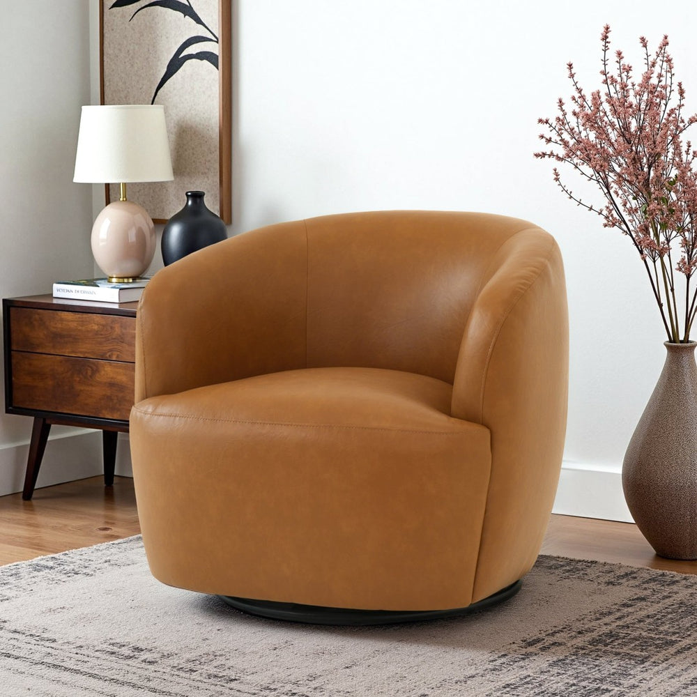 English Elm Mina Italian Inspired Vegan Leather Swivel Barrel Lounge Chair for Modern Living B183P423277