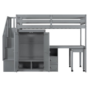 English Elm Queen Murphy Bed with Integrated Desk Cabinet Shelves Space Saving Studio Solution Gray N708S00013E