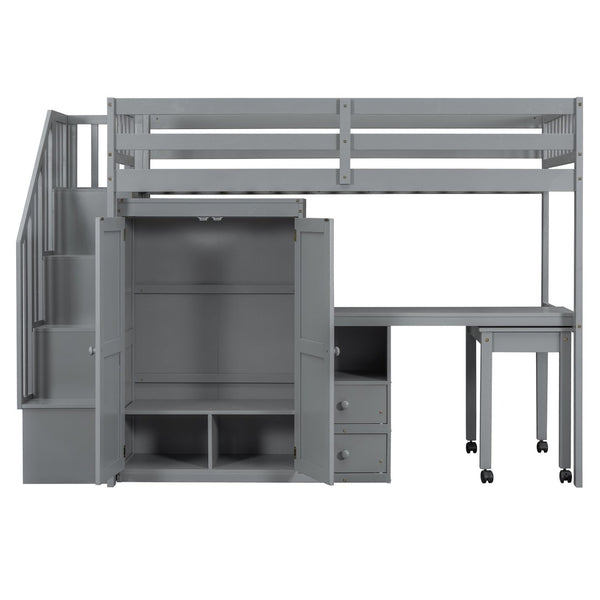 English Elm Queen Murphy Bed with Integrated Desk Cabinet Shelves Space Saving Studio Solution Gray N708S00013E