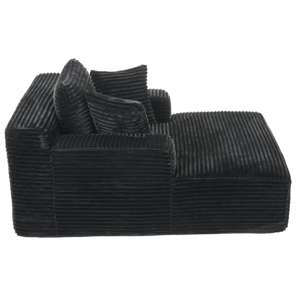 English Elm Full- Corduroy Chaise Lounge Sofa Bed 48.8" Deep Seating Modern Sleeper with Plush Pillows Black N719P288545B