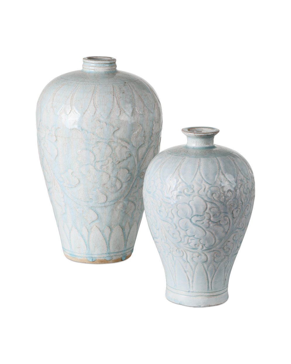 Currey & Company Nanjing Celadon Vase Set Of 2 - Elegant Chinese Ceramic Artistry With Cloud & Lotus Motifs Blue Porcelain 1200-1002-currey-company