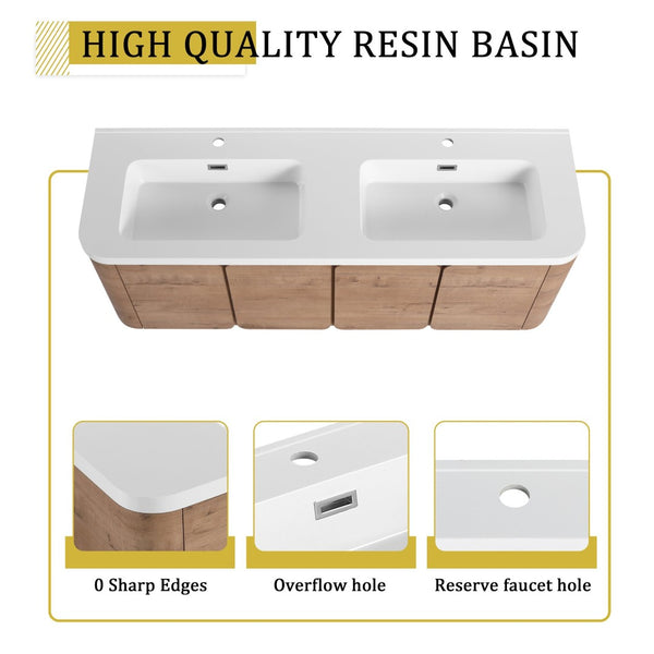 English Elm 60" Freestanding Double Sink Bathroom Vanity with Soft-close Doors and Three Drawers W999S00508