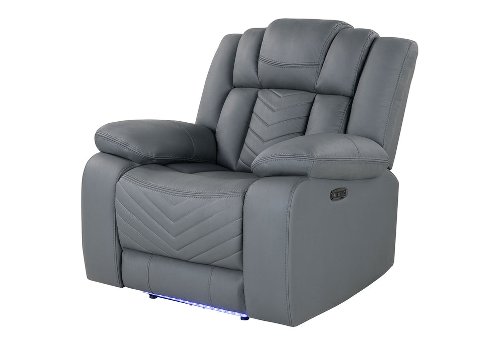 English Elm RAIZE Grey Power Recliner with LED, Storage Console & Cup Holders, Upholstered 100% Polyester Comfort B201P338247