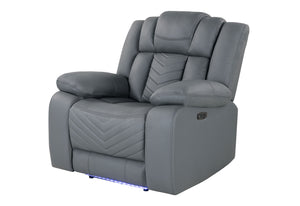 English Elm RAIZE Grey Power Recliner with LED, Storage Console & Cup Holders, Upholstered 100% Polyester Comfort B201P338247