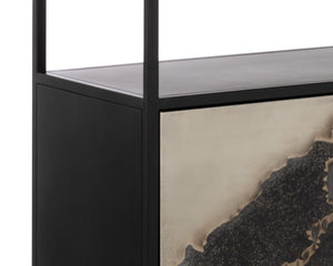 Sunpan Arlington Bookcase - Unique Patina Finish with Black Iron Frame, Artisan Crafted, Bold Statement Piece