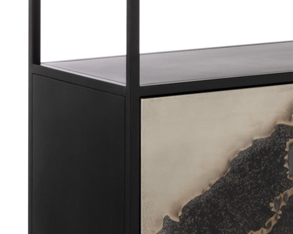 Sunpan Arlington Bookcase - Unique Patina Finish with Black Iron Frame, Artisan Crafted, Bold Statement Piece