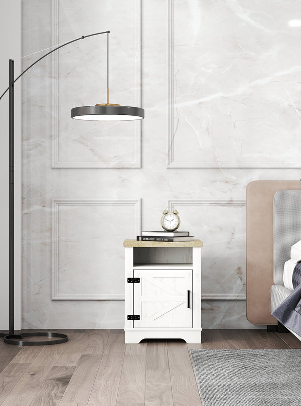 English Elm Farmhouse Rustic Nightstand with 2 Drawers and Open Shelf, Sturdy Wood-End Table for Bedroom Charm White+Oak 23.03 L x 20.79 W x 6.89 H W3151P264507