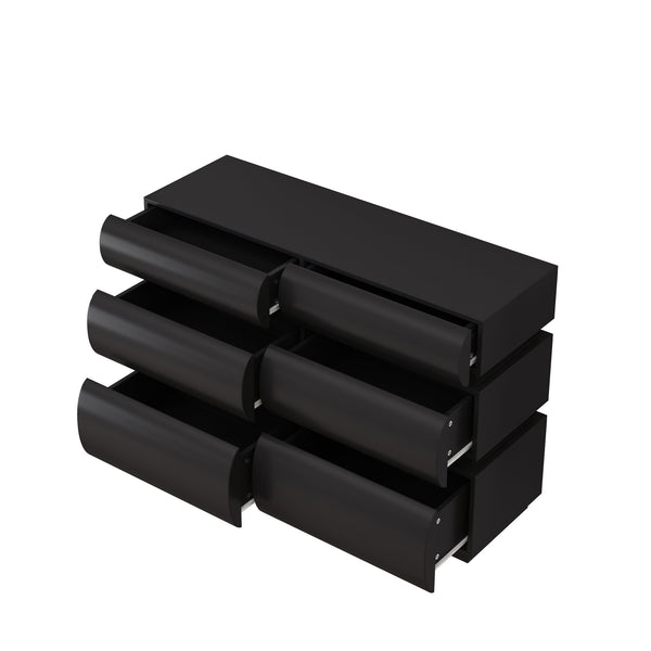 English Elm 6 Modern 6-Drawer Dresser Black No Handle Bedroom Chest with Wide Storage, Sleek Scratch-Resistant Design W757P318427