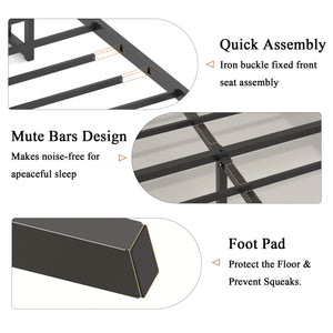 English Elm Bed single-frame with antique gray wood & metal, headboard storage and central charging station, sturdy support W636P315790