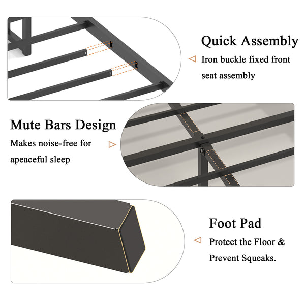 English Elm Bed single-frame with antique gray wood & metal, headboard storage and central charging station, sturdy support W636P315790