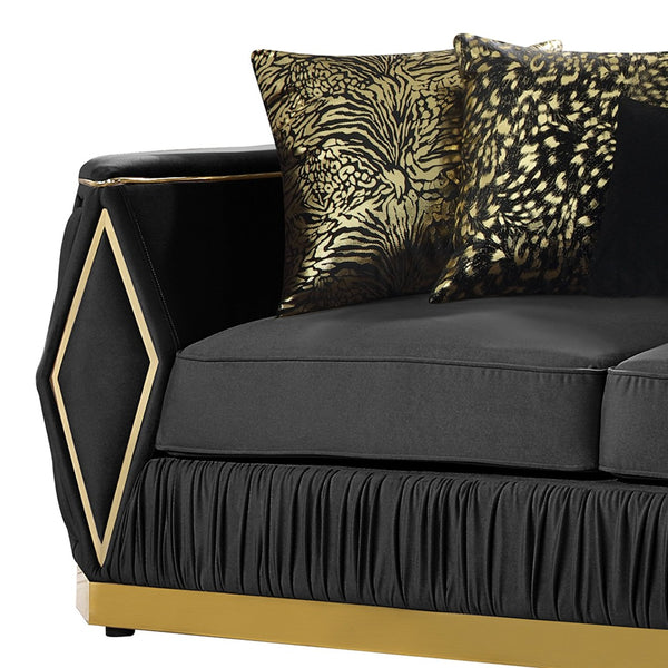 English Elm Cavalli Glam Diamond Upholstered Sofa with Gold Metallic Accents for Luxury Living Rooms Black+Gold B009P417494