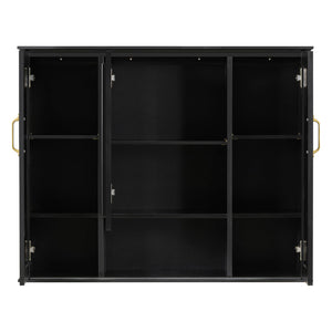 English Elm 36'' Mirror Cabinet with 3 Doors — Wall-Mounted Bathroom Storage Unit, MDF & Pine, Spacious Shelves Black N725P346902B