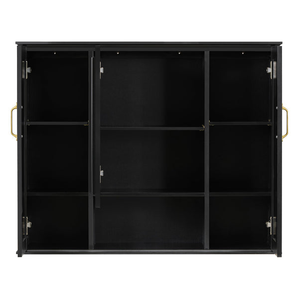 English Elm 36'' Mirror Cabinet with 3 Doors — Wall-Mounted Bathroom Storage Unit, MDF & Pine, Spacious Shelves Black N725P346902B