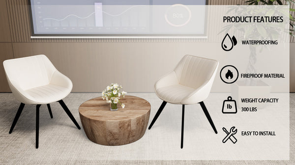 English Elm 29.53" Round Mdf Coffee Table & 2 Pu Dining Chairs Set – Stylish, Durable, Multi-Functional For Home Use W2189S00504