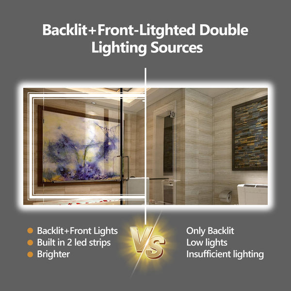 English Elm 48X32 Inch Frameless Led Bathroom Mirror - Smart Anti-Fog, Adjustable Lighting, Easy Installation & Durable T3757P347021
