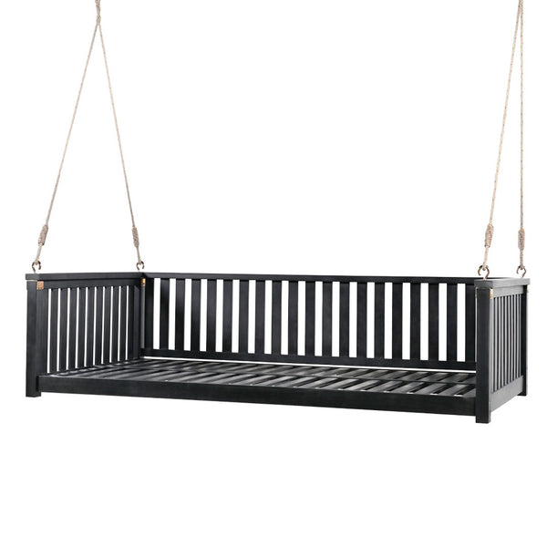 English Elm Topmax Acacia Wood Porch Swing Bed Sloped Frame Outdoor Lounger for Backyard Patio Black WF319383AAB
