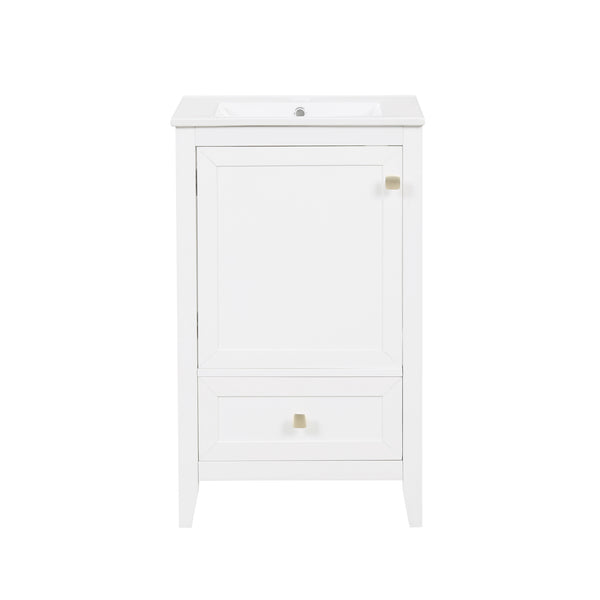 English Elm 20" Modern Bathroom Vanity With Soft-Close Door, Ceramic Sink & Storage Drawer For Small Spaces N725P185452K