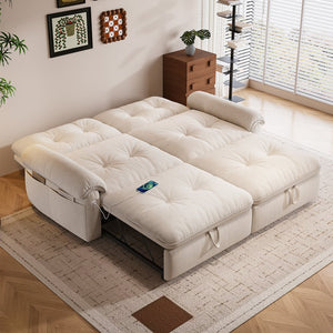 English Elm It 77-inch convertible velvet sofa bed, 2-in-1 loveseat to guest bed with steel frame, high-resilience foam comfort Beige W3820S00014