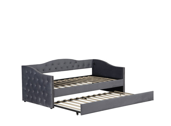 English Elm Twin Size Upholstered Daybed With Trundle & Usb Charging – Stylish Velvet Frame For Space-Saving Comfort W1670S00024-GIGA