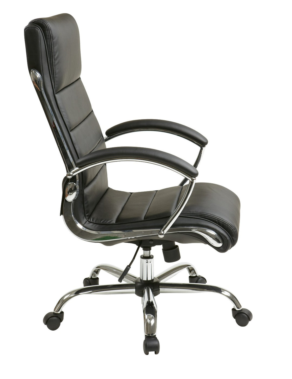 OSP Home Furnishings Executive Faux Leather Office Chair with Lumbar Support Chrome Accents and Padded Arms FL1327C-U6