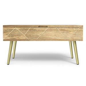 English Elm Jager Mango Wood Lift-Top Coffee Table with Hidden Storage, Gold Brass Inlays & Angled Iron Legs B136P203435