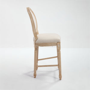English Elm French Country 26'' Bar Chairs Set Of 2, Upholstered Comfort With Round Back, Vintage Elegance, Beige W3426P324574