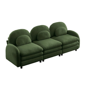 English Elm Teddy Fleece Modular Cloud Sofa Sculptural Curved Three Seat Living Room Couch Green W5656S00081