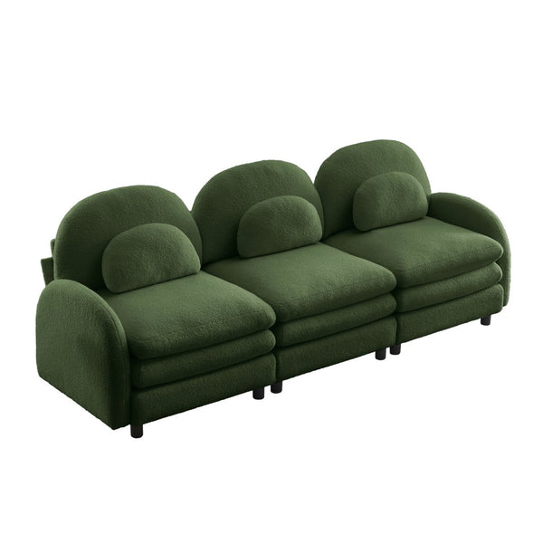 English Elm Teddy Fleece Modular Cloud Sofa Sculptural Curved Three Seat Living Room Couch Green W5656S00081
