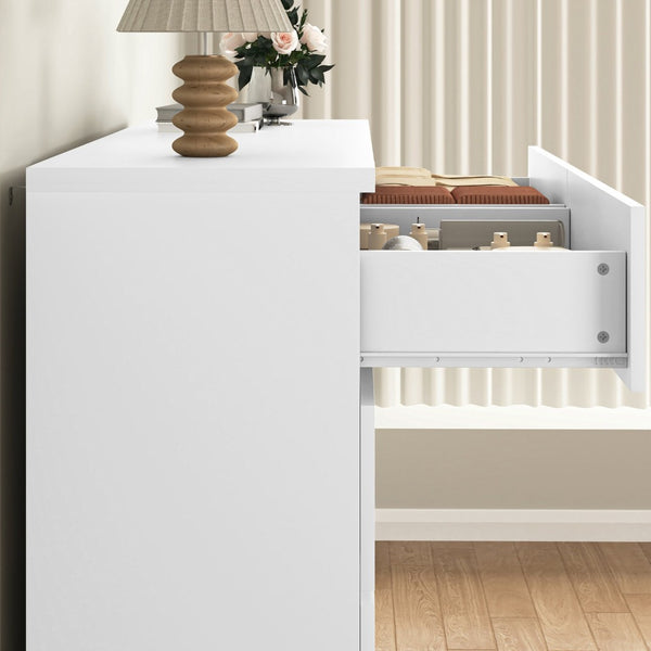 English Elm 8 Drawer Tall Chest Slim Particleboard Build Smooth Gliding Storage for Bedroom Closet White W409S00030