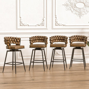 English Elm 28" Woven Leather Swivel Barstools with Arms Padded Back Industrial Kitchen Set of 2 W3732P418929