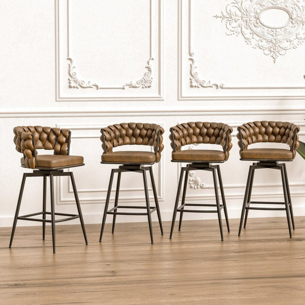 English Elm 28" Woven Leather Swivel Barstools with Arms Padded Back Industrial Kitchen Set of 2 W3732P418929