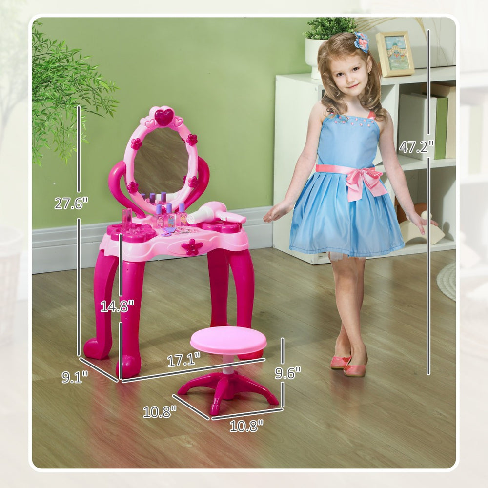 English Elm Kids Pretend Play Vanity Set with Light up Mirror Hair Dryer and 15 Accessories T3971P441940