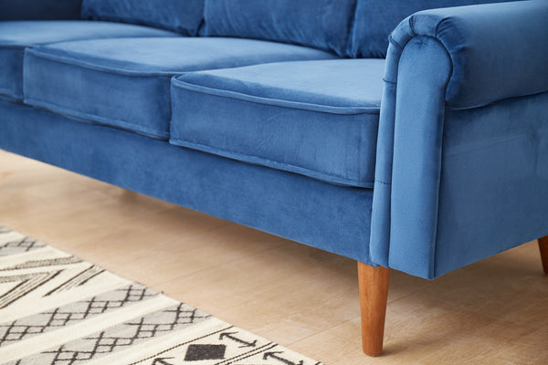 English Elm SOFA, SpaceBlue Velvet Microfiber Sofa with High-Density Foam, Rolled Arms & Solid Wood Frame (62.6"L) B205P248197