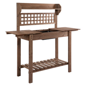 English Elm Outdoor Solid Fir Potting Bench with Dry Sink Sliding Top and Tiered Garden Storage T3971P387807
