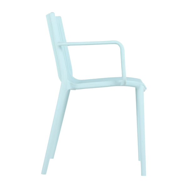 English Elm 4pcs Modern Stackable Plastic Armchair with Ergonomic Slatted Back, UV-Resistant PP, 300lb Capacity, No-Assembly Light Blue W3450P323324