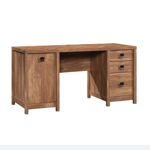 English Elm Computer Desk With Herringbone Top, Brown Finish, Smart Storage & Cable Management For Home Office B356P402724