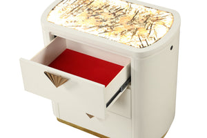 English Elm La Pierre Modern 3-Drawer Nightstand with Gold Accents, Illuminated Top & Metallic Handles, Beige B009P270815