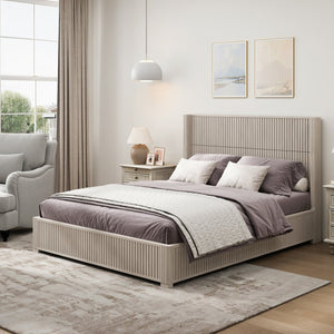 English Elm Solid Rubberwood Queen Platform Bed Low Profile Grain Veneer Frame No Box Spring W1716S00040