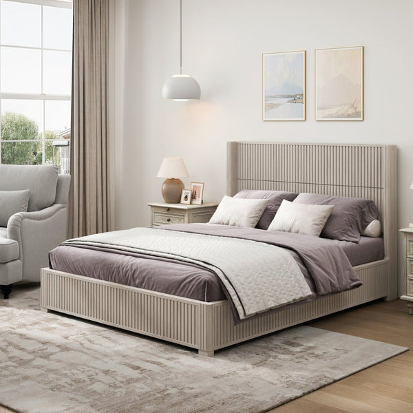 English Elm Solid Rubberwood Queen Platform Bed Low Profile Grain Veneer Frame No Box Spring W1716S00040