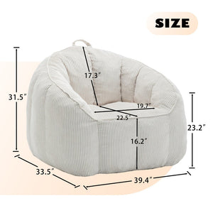 English Elm Giant Corduroy Bean Bag with Armrests Shredded Foam Lounge Chair for Living Room Beige W2200P442622
