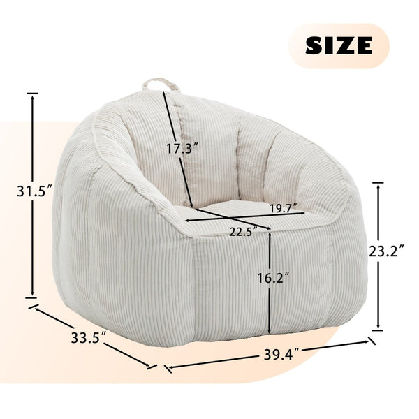 English Elm Giant Corduroy Bean Bag with Armrests Shredded Foam Lounge Chair for Living Room Beige W2200P442622