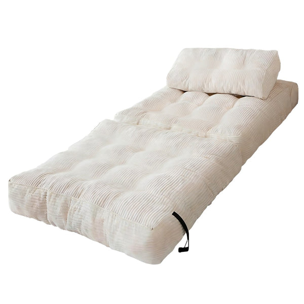 English Elm Modular Floor Sectional Corduroy Sofa Bed Low Profile Convertible for Studio Living White W3737P426644