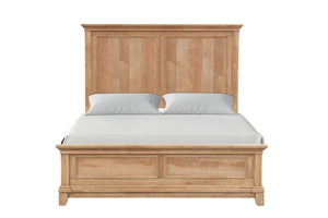 English Elm Bedroom Wooden Queen Bed with High Panel Headboard, Gold Trim Accent, Modern Luxury Design Natural,Oak 26 L x 87 W x 6 H B2741S00737